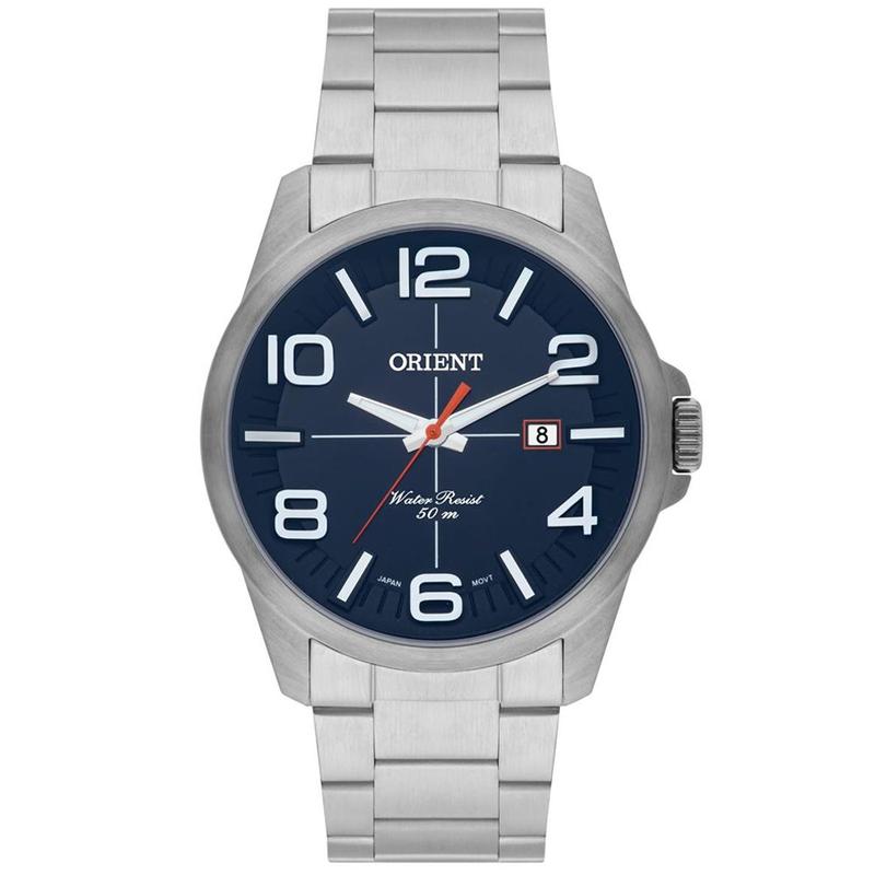 Relógio Orient Prata/ Azul Mbss1289 D2sx Caixa Grande 4,5cm